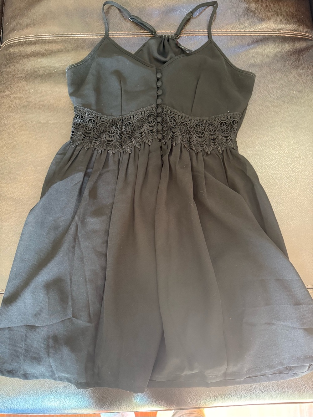 Dex Black Lace-Waist Spaghetti Strap Dress